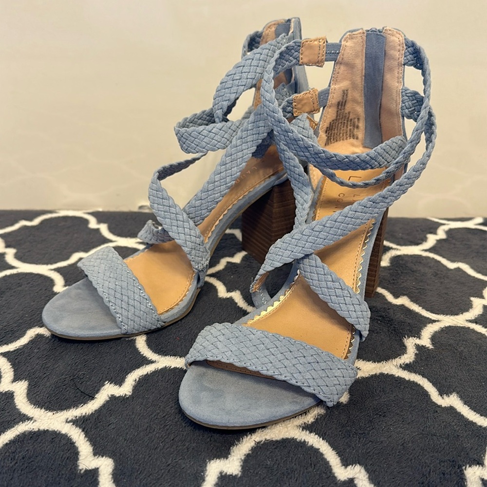 Lauren Conrad LC Aventurine memory foam braided blue high heels msrp $59.99 NEW